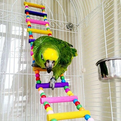 Image of Gemini_mall® Wood Climbing Ladder Toy for Bird Parrot Budgie Parakeet Cockatiel Macaw African Grey Cockatoo Rat Gerbil Mice Chinchilla Guinea Pig Squirrel Cage Perch (31cm/12.2inch)