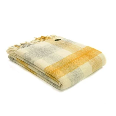 Image of Tweedmill Textiles Meadow check 100% wool blanket throw British Made Yellow
