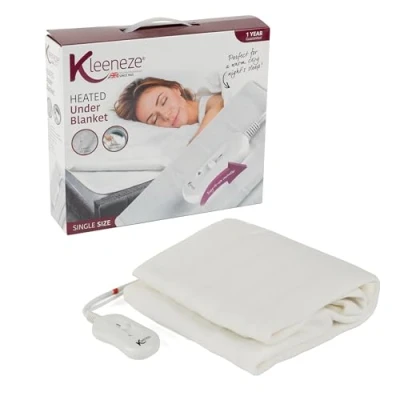 Image of Kleeneze KL1284STK Electric Blanket Single Bed 60 x 120 cm, Heated Underblanket With 3 Heat Settings, Fast Up, Overheat Protection, Machine Washable, Easy To Use Removable Controller