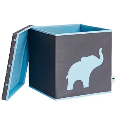 Image of Store,It 672425 Toy Box with Lid, Elephant, Reinforced MDF, Polyester/MDF, Grey/Blue, 33 x cm