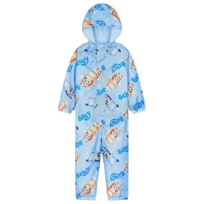 Image of Bluey Puddle Suit Boys Waterproof All in One Rainsuit Kids with Hood Fleece Lined Outdoor Rainwear (Blue, 3 4 Years)