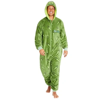 Image of Rick and Morty Adult Onesie for Men Teenagers Hooded Fluffy Fleece Onesies S 2XL Lounge Wear Gifts (2XL, Green)
