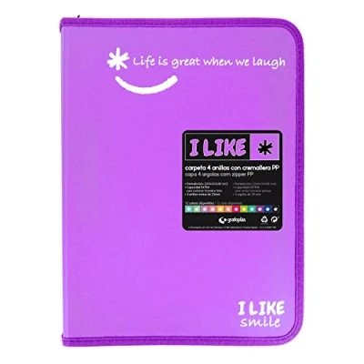 Image of Grafoplás 4800969. Ring Binder with Zip, A4+, Lavender, 4 Rings 25 mm, Like, Polypropylene