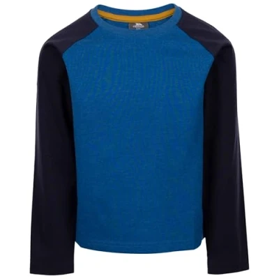 Image of Trespass Boys Long Sleeve Cotton Top Round Neck and Contrasting Sleeves Colley