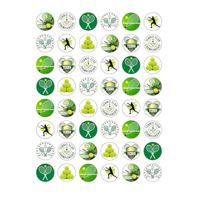 Image of 48 Tennis Sport Edible Wafer Paper Cake Toppers Decorations