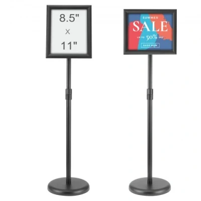 Image of VEVOR Pedestal Sign Holder, 8.5 x 11 Inch Vertical and Horizontal Adjustable Poster Stand, Heavy Duty Floor Standing Holder with Round Base for Display, Advertisement, Outdoor, Black