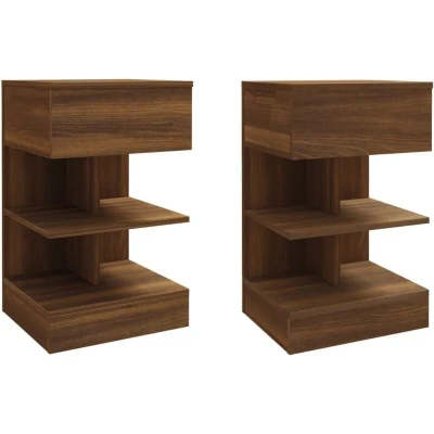 Image of vidaXL Bedside Cabinets 2 pcs Brown Oak 40x35x65 cm Engineered Wood