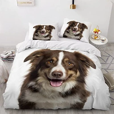 Image of Double Duvet Cover Set Border Collie 3d Printed Bedding Quilt 3 Pieces Soft Microfiber Comforter with Zipper Closure and 2 Pillowcases For kids Teens 200x200cm