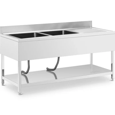 Image of Royal Catering RCGS 2B180D7 Sink 2 Basins 500 x 300 mm Extra Shelf Stainless Steel Kitchen