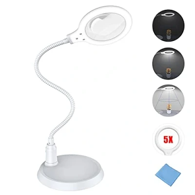 Image of Dimmable Magnifying Lamp,5X Large Hands Free Glass with Light and Stand for Reading Workbench Artist Hobbies