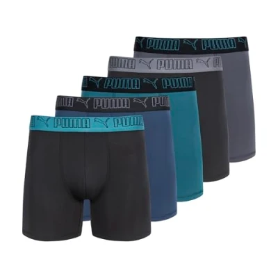 Image of PUMA Men&#039;s 5 Pack Performance Boxer Briefs, Blue/Green/Black, M