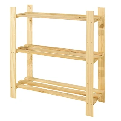 Image of HOMION 3 Tier Shelf Slatted Storage Unit &amp; Shelving Collection (3 Tier)