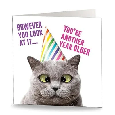 Image of Maturi &#039;Another Year Older&#039; Funny Humorous Cat Birthday Greetings Card Blank Inside, 15.5 x cm