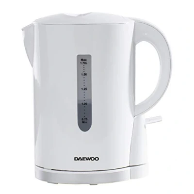 Image of Daewoo 1.7L 2200W White Plastic Cordless Kettle With Chrome Band