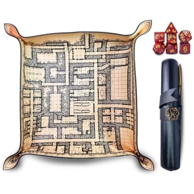 Image of Power Beast Dungeon, Dice Rolling Mat with Map, Tray + Set D&amp;D Polyhedral DND 7pcs, Dungeons and Dragons, Dungeon Master, RPG.