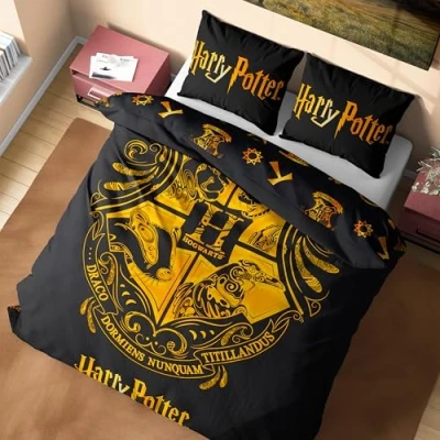 Image of Harry Potter Duvet Cover and Pillowcase Set Kids Teens Women Bedding Bedroom Accessories Single or Double Size (Black Double)