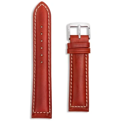 Image of Italian Leather Watch Strap Chestnut Brown 18mm Sorrento Oiled Band White Stitching Gold Silver Buckle Spring Bars and Tool Included 18