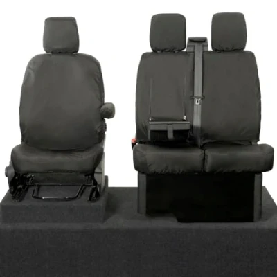 Image of to Fit Ford Transit Custom Seat Covers (2013 On) Inc. Embroidery (Single/Double WITH Pull Down Tray) Tailored Waterproof Easy