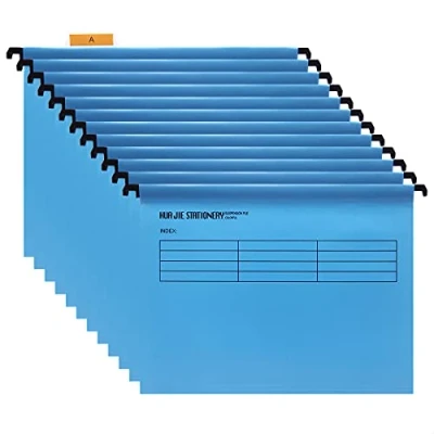 Image of Srvnpioy A4 Suspension Files with Tabs and Card Inserts for Filing Cabinets (Pack of 12, Blue) Polypropylene Hanging Storage Folders Office Home School