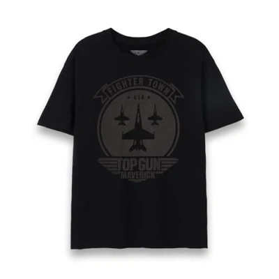 Image of Top Gun Maverick Mens T Shirt Adults Aviatior Helmet Fighter Town Short Sleeve Graphic Tee in Black Air Station USA Action Movie Apparel Iconic Film Series Merchandise Gift