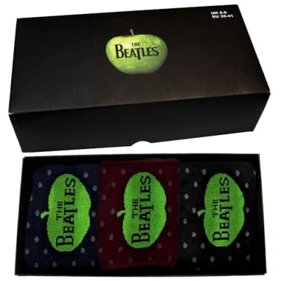 Image of SOCKSHOP Music Collection 3 Pair The Beatles Gift Boxed Cotton Socks Apple &amp; Spots One Size
