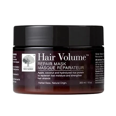 Image of New Nordic Hair Volume Repair Mask Promote Growth for Dry Damaged Volumising with Coconut and Castor Oil Balance, Volumise &amp; Strengthen 300 ml jar