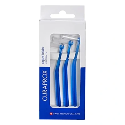 Image of Curaprox UHS 470 angled holder with 3x blue holders and caps