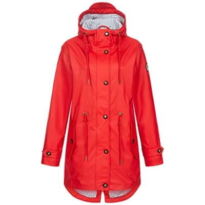 Image of Deproc Active Women&#039;s Damen Friesennerz Regenmantel Regenjacke mit Kapuze Wasserdicht Wetterfest Windbreaker Übergangsjacke #ankerglutliebe Rain Jacket, Red, 50