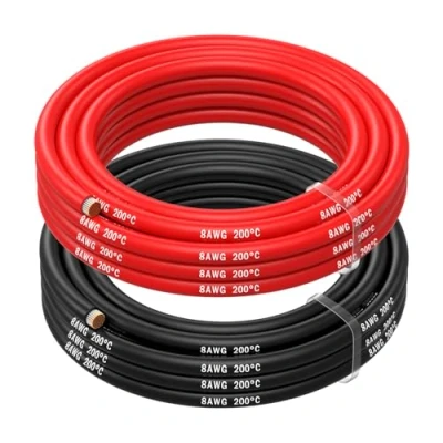 Image of MMOBIEL 8 AWG Electrical Silicone Wire Gauge (8,37mm²) Tinned Copper Cable 2 Separate Wires Red &amp; Black Each 2,5 m / 8.2 ft for Refrigerators, Air Conditioners, Car Battery, Welding Battery