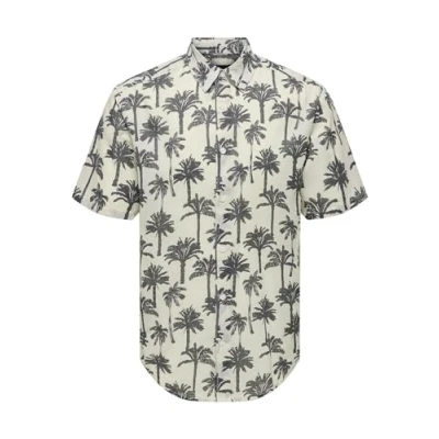 Image of ONLY &amp; SONS Men&#039;s Onsbronx Reg AOP Poplin SS Shirt, Cloud Dancer, XXL