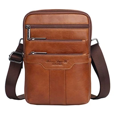 Image of Xieben Vintage Leather Shoulder Messenger Bag for Men Travel Business Crossbody Pack Wallet Satchel Sling Chest Bags Brown