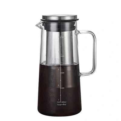 Image of TAMUME Fridge Door Water Jug Glass Pitcher with Stainless Steel Filter, Cold Brew Coffee Pot Mesh Filter (1L)