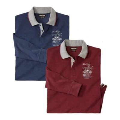 Image of ATLAS FOR MEN Pack of 2 Classic Polo Shirts Navy Burgundy XL