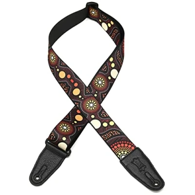 Image of Levy&#039;s Leathers MP2DU 002 Unisex 2&quot; Polyester Guitar Strap with Down Under Series Sunset Design and Black Leather Ends, Adjustable from 35&quot; to 60, Standard