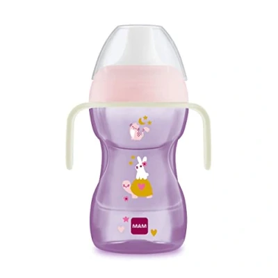 Image of MAM Fun to Drink Cup &amp; Glow Handles, Baby Bottle with Spill Free Sippy Cup, Transition for Babies and Toddlers, Pink