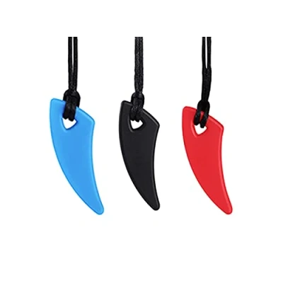 Image of Silicone Chewing Teether Necklace, Chewelry Pendant for Adult &amp; Small Baby to Wear, Soft Sensory Nursing Tools Autism, ADHD, and Teething Kids （3 Pack, Spike Shape）
