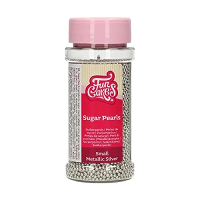 Image of FunCakes Sugar Pearls Small Metallic Silver: Cake Sprinkles, Great Taste, Perfect for Decorating, Edible Pearls. 80 g.