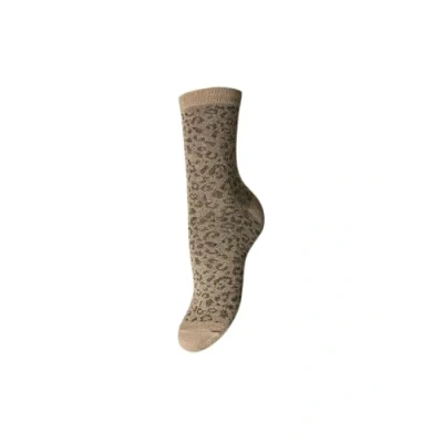 Image of PIECES Women&#039;s Pcsebby Glitter Long AOP Socks Noos, Fossil/Detail: Morel, One Size