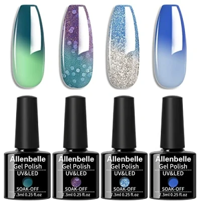Image of Allenbelle Colour Changing Gel Nail Polish Set Red Series Mood Chameleon Soak Off UV LED Thermal Temperature Art Manicure Kit