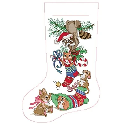 Image of Awesocrafts Cross Stitch Kits, Christmas Stockings Easy Patterns Stitching Embroidery Kit Supplies, Counted (Counted)