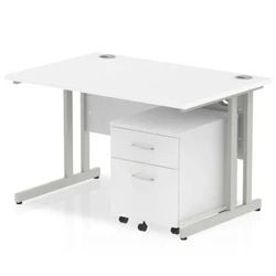 Image of DYNAMIC Impulse 1200mm Cantilever Straight Desk With Mobile Pedestal White Silver 2 Drawer