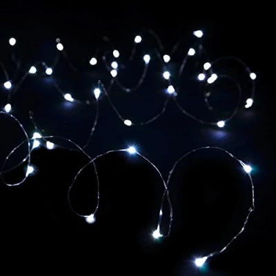 Image of Mr Crimbo 200 Cool White Micro Lights Static Christmas LED String USB Powered with Copper Wire for Indoor Festive Xmas Parties Tree Plants Photo Frame Decoration Wedding Birthday Celebrations