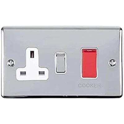 Image of Enhance Decorative 45A Switch With a Socket Polished Chrome Finish White Trim