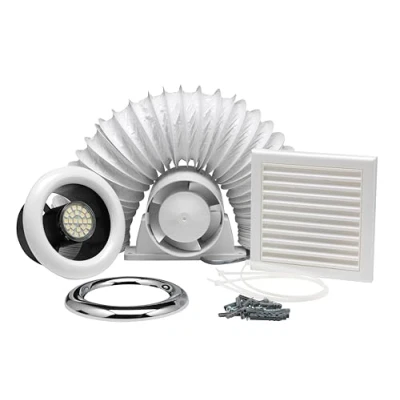 Image of Xpelair Airline Inline Extract Fan with Timer, LED Light, Ducting and Grille