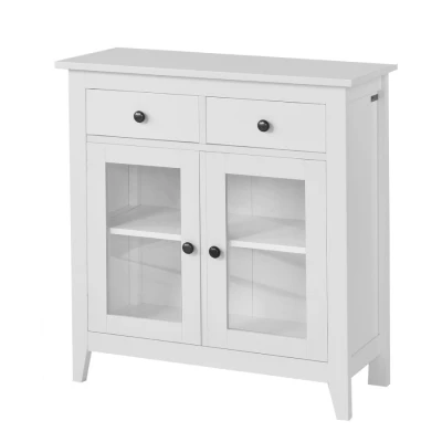 Image of Home Wood Storage Cabinet 2 Drawers and Doors,White,FSB05 W Sobuy