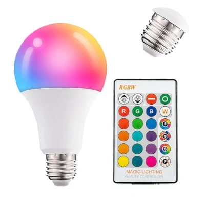 Image of INDOTEAM Colour Changing Light Bulb with Remote Control RGB Lights led A60 Mood Dimmable Coloured Bulbs Controller Included