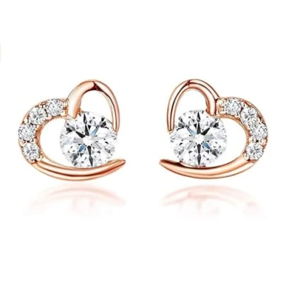 Image of Kaguyo silver Earrings for women, rose gold plated 925 sterling Amethyst clear Zircons Love heart Stud women girls birthday gift(rose earrings)