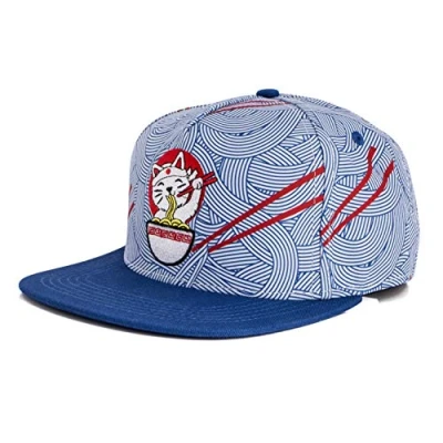 Image of Blackskies Ramen Snapback Cap Women Men&#039;s Baseball Hat Blue Pasta Cat Japan