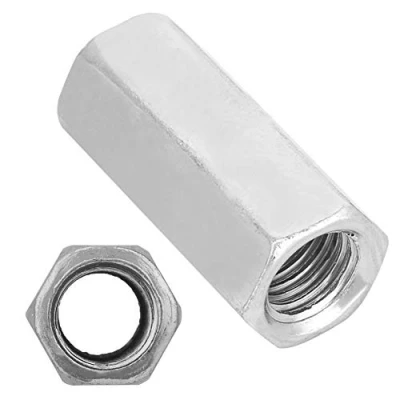 Image of Long Hex Nut, 2pcs M16*50 Zinc Plated Steel Coupling Nut Hexagonal Thread Threaded Fasteners for Home Office Appliance