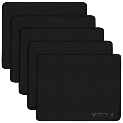 Image of iSOUL Mouse Pad, Mice Pad with Non Slip Rubber Base, 5 Pack Mats for Computers Durable Stitched Edges, [28mm x 22m] Neoprene Smooth Surface Laser and Optical Mat, Black